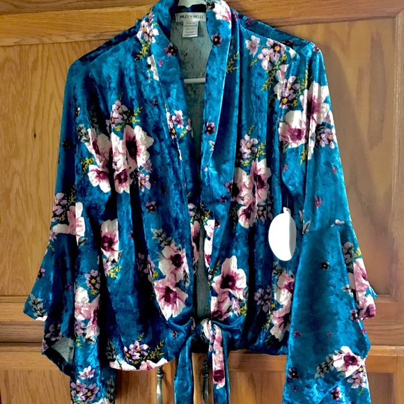 Blue Velvet Spring Time Shrug Bell Sleeves - Picture 1 of 7